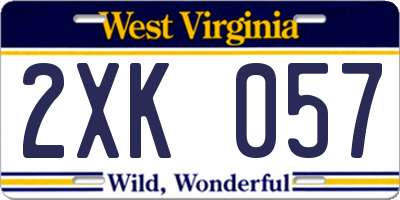 WV license plate 2XK057