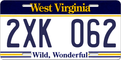 WV license plate 2XK062