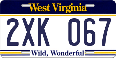 WV license plate 2XK067