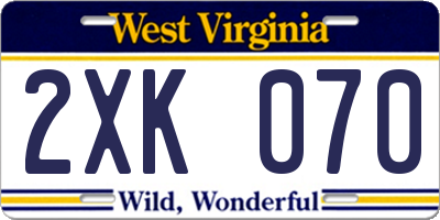 WV license plate 2XK070