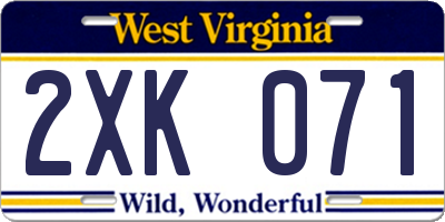 WV license plate 2XK071