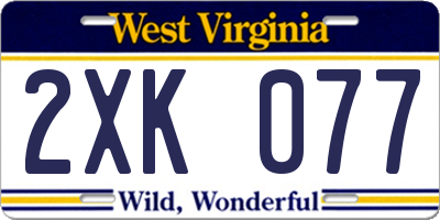 WV license plate 2XK077