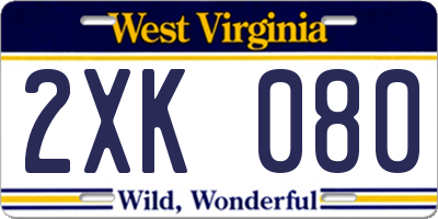 WV license plate 2XK080