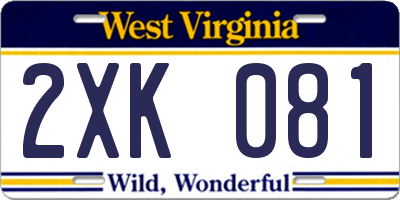 WV license plate 2XK081