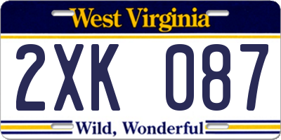 WV license plate 2XK087