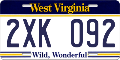 WV license plate 2XK092