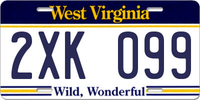 WV license plate 2XK099