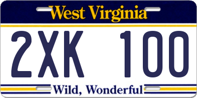 WV license plate 2XK100