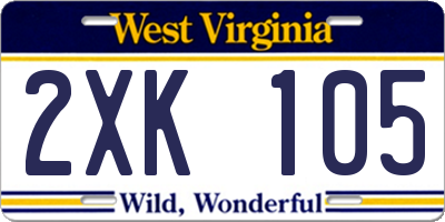 WV license plate 2XK105