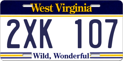 WV license plate 2XK107