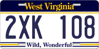WV license plate 2XK108