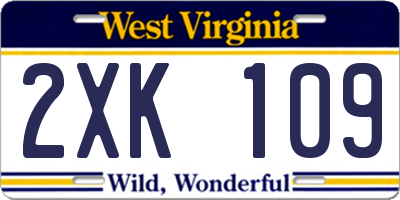 WV license plate 2XK109