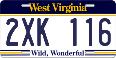 WV license plate 2XK116