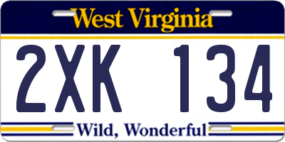 WV license plate 2XK134