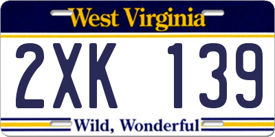 WV license plate 2XK139