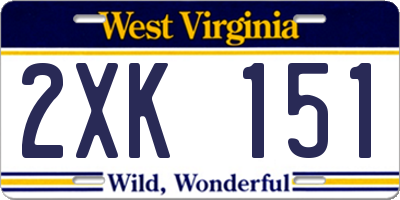 WV license plate 2XK151