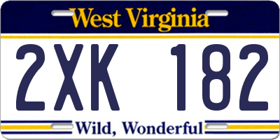 WV license plate 2XK182