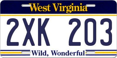 WV license plate 2XK203