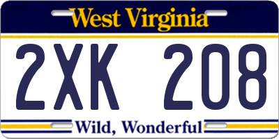 WV license plate 2XK208