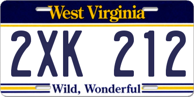 WV license plate 2XK212