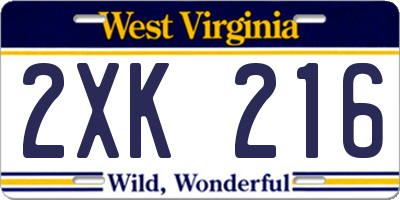 WV license plate 2XK216