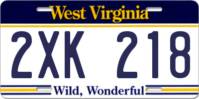 WV license plate 2XK218