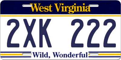 WV license plate 2XK222
