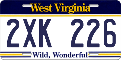 WV license plate 2XK226