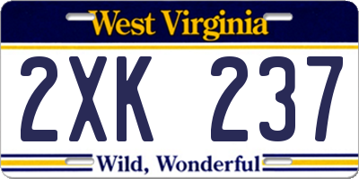 WV license plate 2XK237