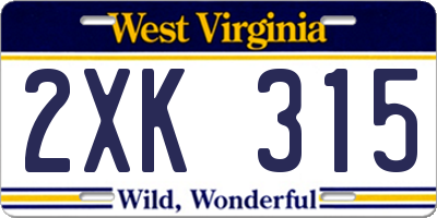 WV license plate 2XK315