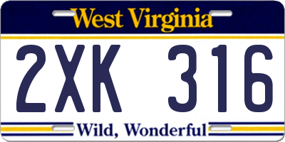 WV license plate 2XK316