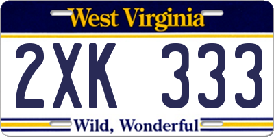 WV license plate 2XK333