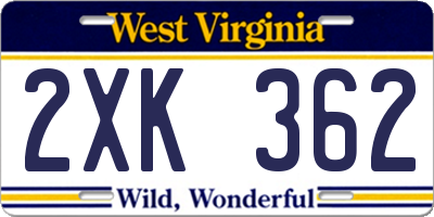 WV license plate 2XK362