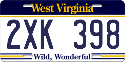 WV license plate 2XK398