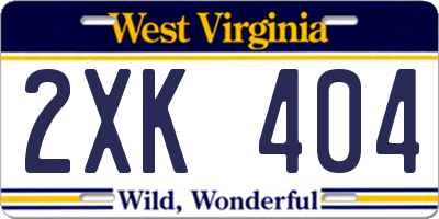 WV license plate 2XK404
