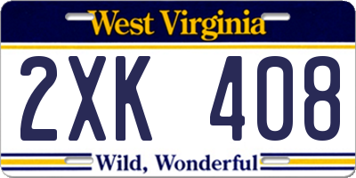 WV license plate 2XK408