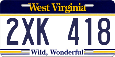WV license plate 2XK418