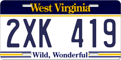 WV license plate 2XK419