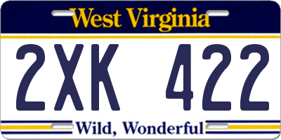 WV license plate 2XK422