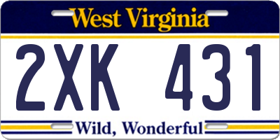 WV license plate 2XK431