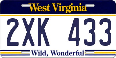 WV license plate 2XK433