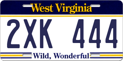WV license plate 2XK444