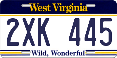 WV license plate 2XK445