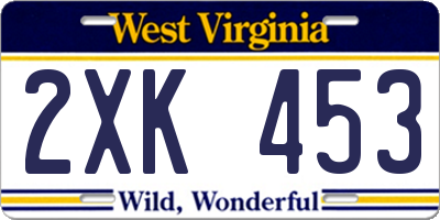 WV license plate 2XK453