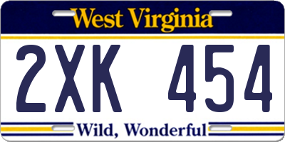 WV license plate 2XK454