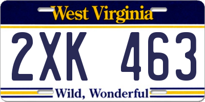 WV license plate 2XK463