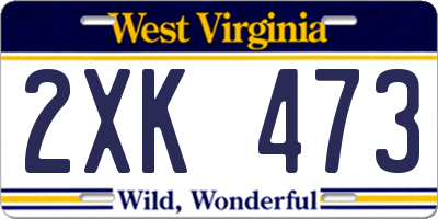 WV license plate 2XK473