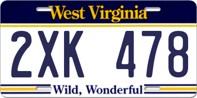 WV license plate 2XK478