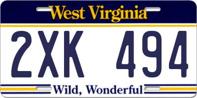 WV license plate 2XK494