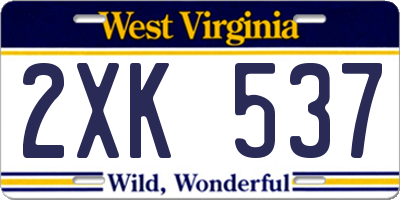 WV license plate 2XK537